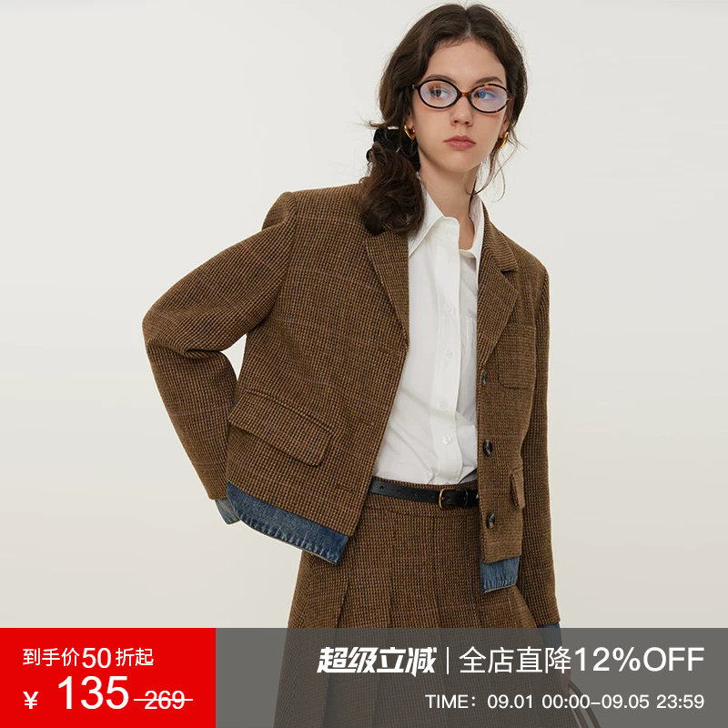 范洛50羊毛牛仔拼接外套半裙套装图片