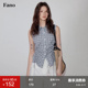设计感两侧抽褶无袖 格纹上衣女2026夏季 新款 范洛Fano 翻领短款 T恤