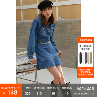 牛仔连衣裙女复古显瘦荷叶边设计感裙子 泡泡袖 范洛2025春季 新款