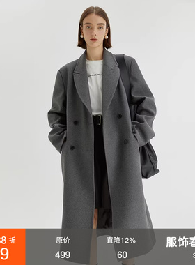 范洛Fano 2025高级感灰色毛呢大衣女冬季长款廓形通勤风呢子外套