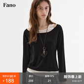 设计感镂空露肩假两件宽松上衣 T恤女春季 范洛Fano 羊毛混纺长袖