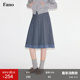 新款 范洛Fano 时髦百搭小众花灰撞格拼接百褶a字半身裙女2026春季