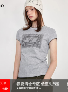 范洛Fano 设计感蕾丝图案印花浪漫曲牙花边短袖女t恤2026夏季新款