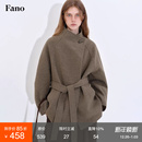 范洛Fano 49羊毛慵懒松弛感系带立领设计牛角扣毛呢短外套女2025