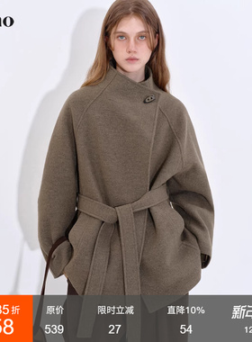范洛Fano 49羊毛慵懒松弛感系带立领设计牛角扣毛呢短外套女2025
