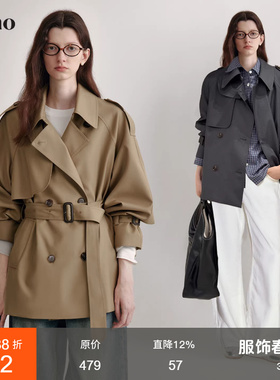 范洛经典卡其色短款风衣外套女2026春新款双排扣小个子高级感外套