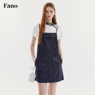 范洛Fano 俏皮减龄蝴蝶结背带裙女2026夏季新款细肩带短款牛仔裙