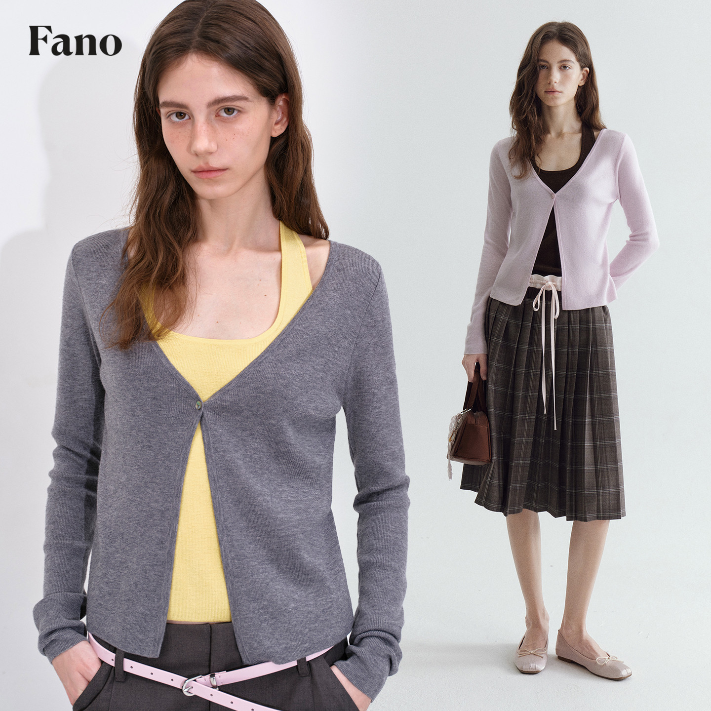 范洛Fano 春季撞色随性叠穿挂脖假两件高级设计感针织开衫上衣女,女装/女士精品,毛针织衫,淘宝优惠券,粉丝福利购,淘宝优惠卷