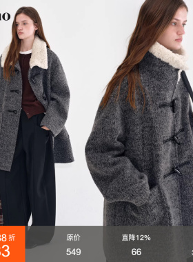 范洛Fano 伦敦雪雾高级感50羊毛雪花肌理毛领宽松落肩毛呢外套女
