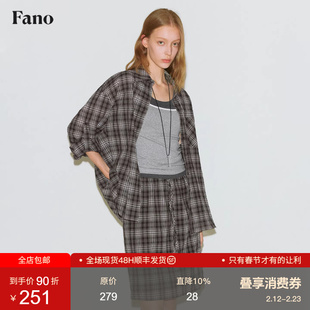 范洛Fano 经典格纹黑白配色造型感袖袢设计感百搭衬衫女上衣春季