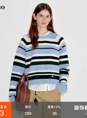 范洛Fano 温暖百搭清新海盐条纹绵羊毛圆领毛衣女上衣2026新款春