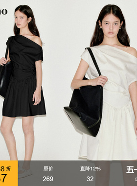 范洛Fano 设计感立裁捏褶结构造型感斜肩衬衫连衣裙夏女2026新款