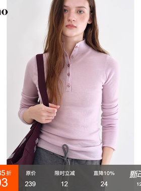 范洛Fano 空气感羊毛纱线功能性发热吊牌认证半高领卷边打底衫女