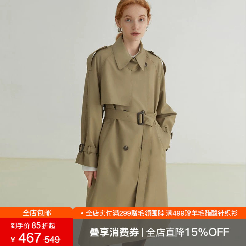 范洛Fano 2026春季风衣女长款系带高级感英伦风防风经典大衣外套
