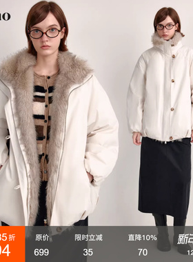 范洛Fano“杜邦三防三星安心90白鸭绒”羽绒服外套女环保皮草毛领