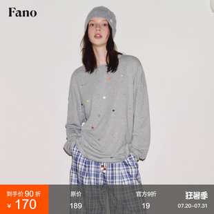 范洛Fano 上衣春 miu系独特彩色手工钻扣松弛圆领长袖 T恤2025新款