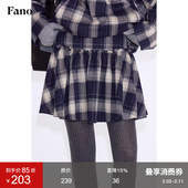 范洛Fano 复古格纹俏皮木耳边宽腰头设计抽褶加绒半身裙女2025冬