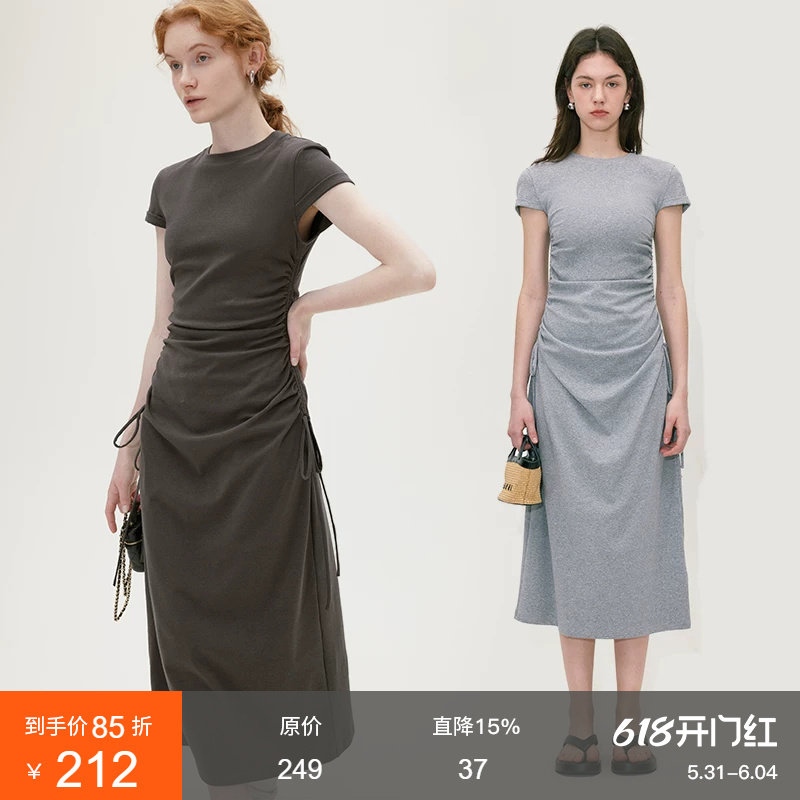 范洛2026夏新款短袖T恤连衣裙女法式抽绳收腰显瘦设计感小众裙子