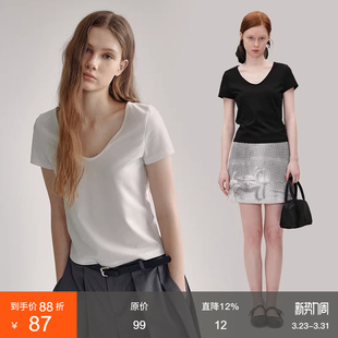 T恤女2026夏装 v领短袖 纯色体恤上衣 黑科技×抗皱莱赛尔棉 范洛