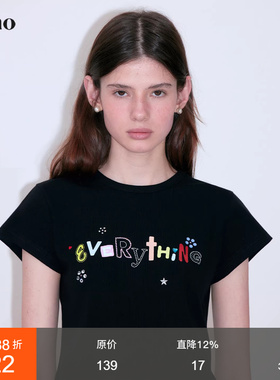 范洛Fano 夏日童趣感多巴胺定制烫钻字母印花飞飞袖短袖女t恤上衣