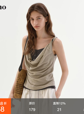 范洛Fano 慵懒感撞色无袖背心女2026春新款设计感荡领假两件上衣