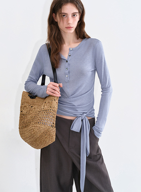 【所有姐姐的衣橱直播间】范洛Fano 天丝羊毛混纺长袖T恤系带上衣