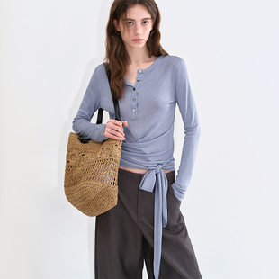 【所有姐姐的衣橱直播间】范洛Fano 天丝羊毛混纺长袖T恤系带上衣