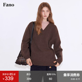 范洛Fano 质感100%绵羊毛可露丽配色撞色假两件套头毛衣女上衣冬