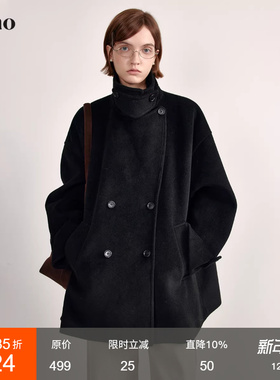 范洛Fano 英伦智性风极简廓形斗篷式毛呢外套女冬季高级感大衣女