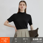 2026夏季 t恤上衣女打底衫 新款 紧身短袖 纯棉黑色半高领修身 范洛