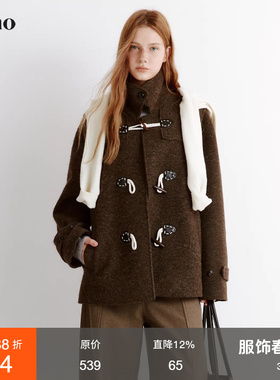 范洛Fano 松弛感蓬松立体混纺毛呢拱针绳结牛角扣冬季毛呢短外套