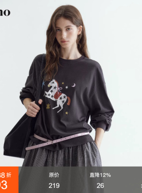 范洛Fano 星星小马T恤马年上新莫代尔棉高级感宽松黑色印绣T