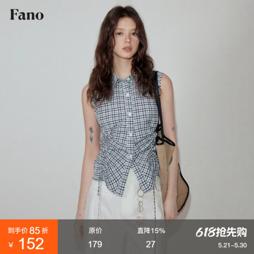 范洛Fano法式复古无袖抽褶衬衫