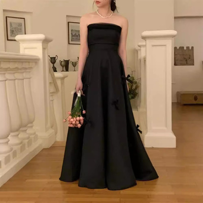 法式轻婚纱缎面简约高级感抹胸订婚领证宴会典礼气质晚礼服小个子