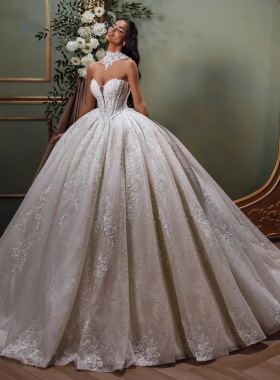 wedding dress欧美重工抹胸法式骨线新款网纱大拖尾感轻主婚纱