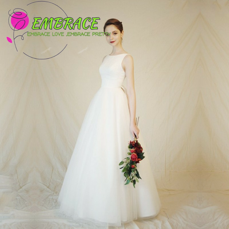 轻婚纱2021新款一字肩复古轻纱修身简约小个子白色韩式轻礼服婚纱