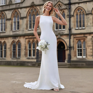 法式 鱼尾包臀绸面婚纱礼服 婚纱欧美礼服爆款 2025新款