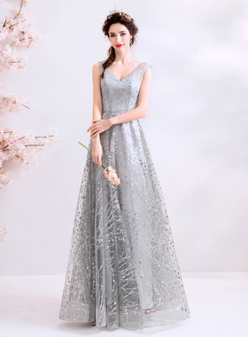 高品质灰色生日宴会年会艺考成人礼主持人婚纱礼服PROM DRESS