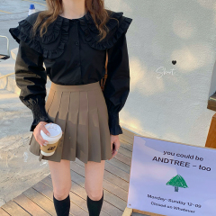 Double layer doll big Lapel Long Sleeve Shirt