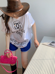 Real price ~ letter print round neck Short Sleeve T-Shirt Medium Length