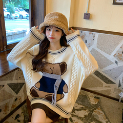 Real shot real price ~ Japanese lazy lovely loose Pullover Crew Neck Long Sleeve Sweater