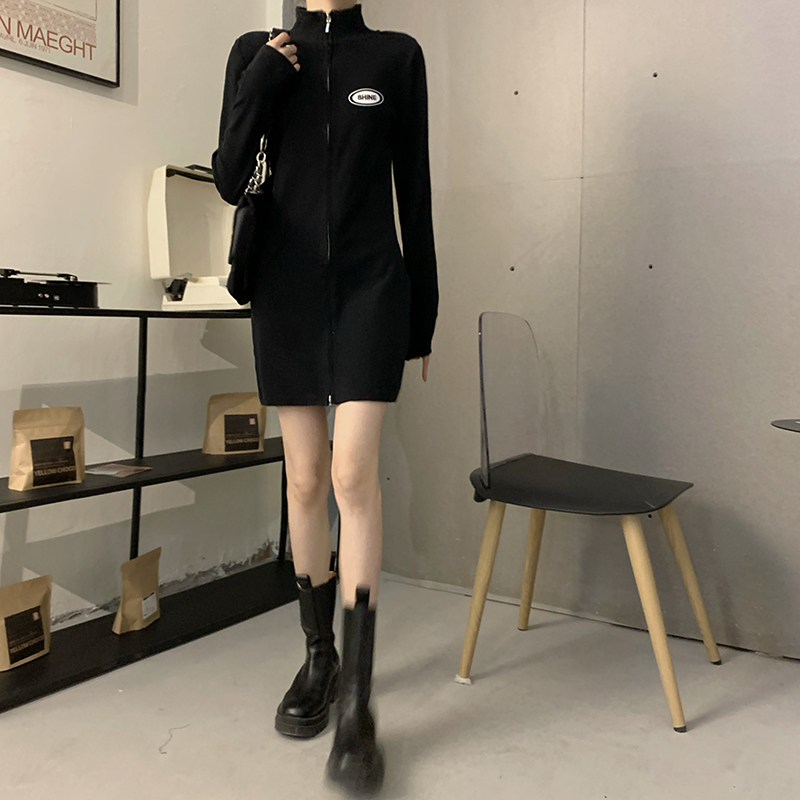 Real price sexy zipper slim little letter dress