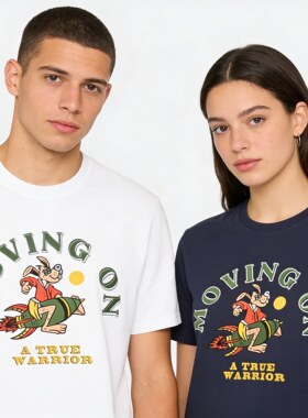 2026新款磨毛情侣短袖 BLAUGRUN字母logo印花绒面发泡工艺水洗T恤