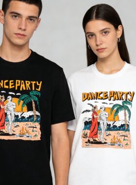 2026 BLAUGRUN春夏新款磨毛短袖t恤舞会派对印花图案宽松纯棉T