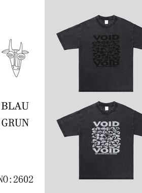 BLAU GRUN2026新款复古炒盐重磅圆领短袖抽象艺术印花T男女情侣款