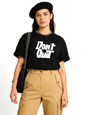 2026 BLAUGRUN新款DONT QUIT字母印花磨毛美式简单短袖t恤情侣款