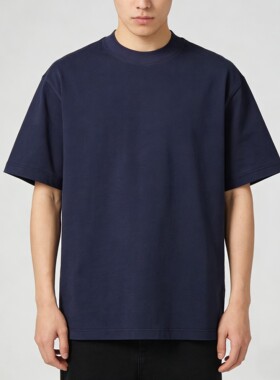 BLAUGRUN 2026高克重基础色圆领短袖双纱成衣水洗柔软舒适日常T