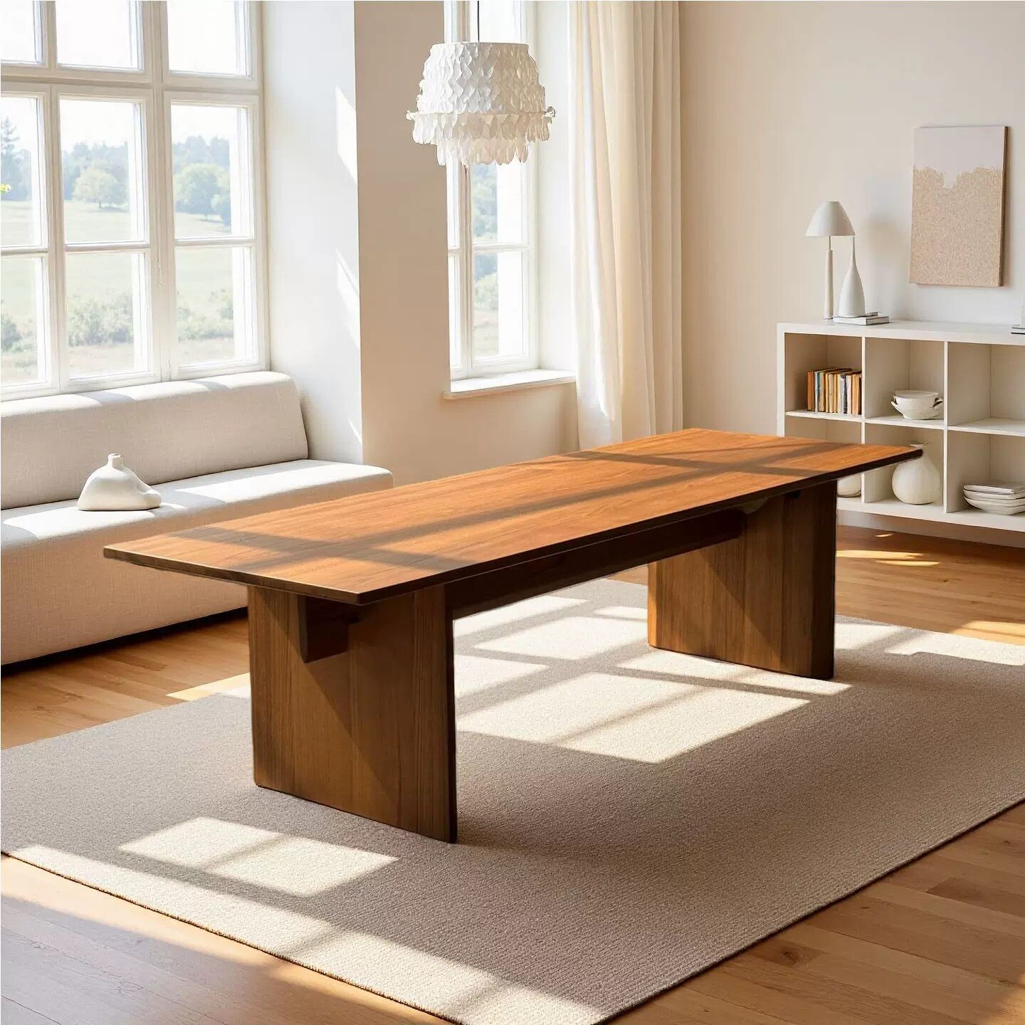 缅甸瓦城柚木餐桌全实木宋氏美学原木茶桌简约会议桌工作台洽谈桌