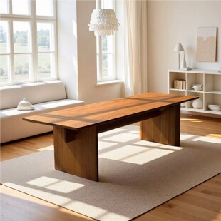 缅甸瓦城柚木餐桌全实木宋氏美学原木茶桌简约会议桌工作台洽谈桌