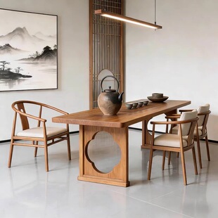 宋氏美学缅甸瓦城柚木茶桌全实木茶室会所长方形茶台办公室泡茶桌